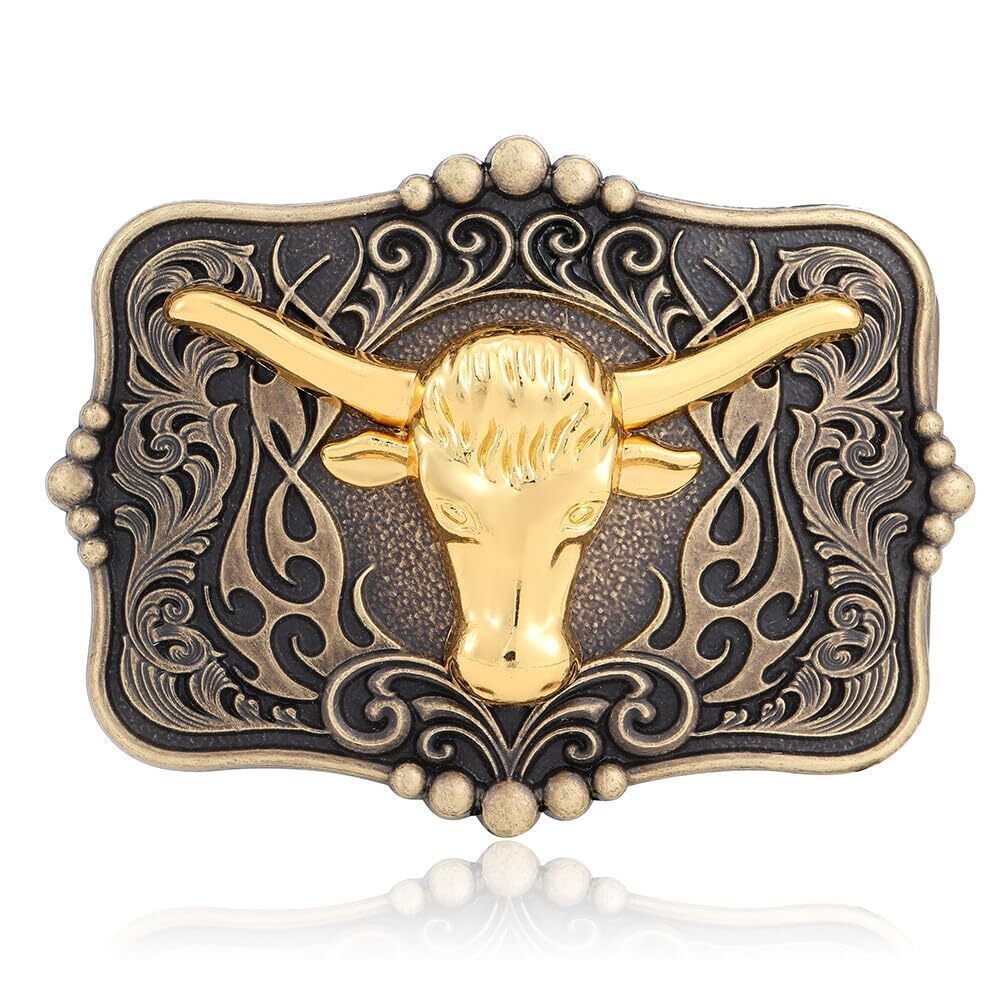 4531 Belt Buckles Brass Engraved Bull Head Belt Buckle Western Cowboy Belt